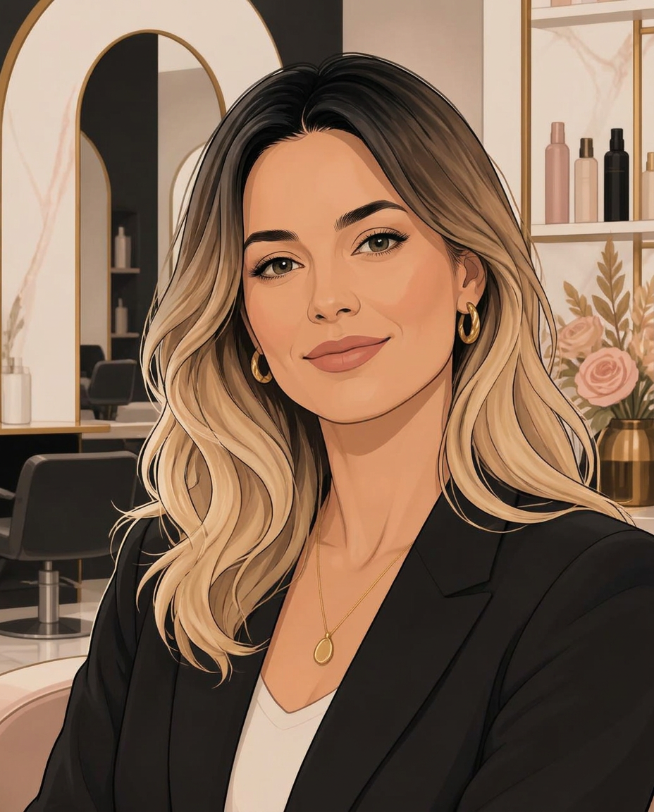 Illustrated portrait of Lydia, founder of Salora Hair